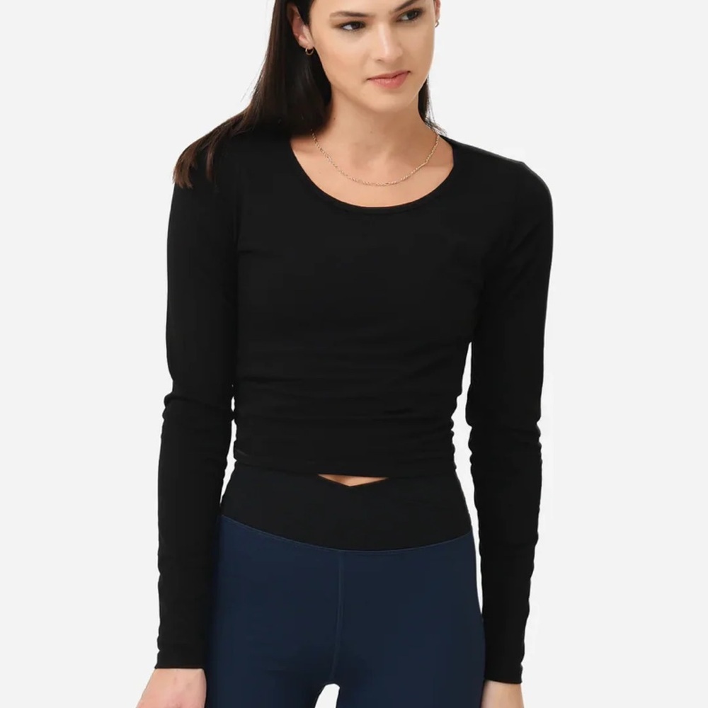 Z Supply Black Long Sleeve Crop Top with Twist Back - Picture 2 of 5